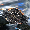 SKMEI 9253 Men Stopwatch Date Six Pin Stainless Steel Strap Quartz Watch(Gold Black)