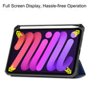 Custer Pattern Pure Color TPU Smart Tablet Holster with Sleep Function & 3-Fold Holder & Pen Slot For iPad mini 6(Blue)