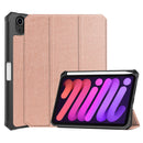 Custer Pattern Pure Color TPU Smart Tablet Holster with Sleep Function & 3-Fold Holder & Pen Slot For iPad mini 6(Rose Gold)