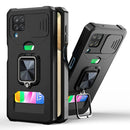 For Samsung Galaxy A12 Sliding Camera Cover Design PC + TPU Shockproof Case with Ring Holder & Card Slot(Black)
