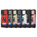 For Samsung Galaxy A12 Sliding Camera Cover Design PC + TPU Shockproof Case with Ring Holder & Card Slot(Black)