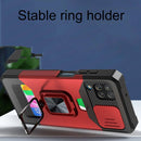 For Samsung Galaxy A12 Sliding Camera Cover Design PC + TPU Shockproof Case with Ring Holder & Card Slot(Black)
