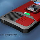For Samsung Galaxy A12 Sliding Camera Cover Design PC + TPU Shockproof Case with Ring Holder & Card Slot(Black)