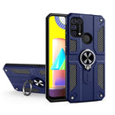 For Samsung Galaxy M31 Carbon Fiber Pattern PC + TPU Protective Case with Ring Holder(Blue)