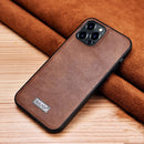SULADA Shockproof TPU + Handmade Leather Protective Case For iPhone 13 Pro(Brown)