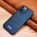 SULADA Shockproof TPU + Handmade Leather Protective Case For iPhone 13 Pro(Blue)