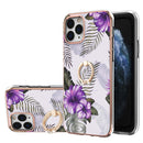 Electroplating Pattern IMD TPU Shockproof Case with Rhinestone Ring Holder For iPhone 11 Pro Max(Purple Flower)