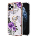 Electroplating Pattern IMD TPU Shockproof Case with Rhinestone Ring Holder For iPhone 11 Pro Max(Purple Flower)