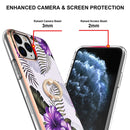Electroplating Pattern IMD TPU Shockproof Case with Rhinestone Ring Holder For iPhone 11 Pro Max(Purple Flower)