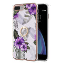 Electroplating Pattern IMD TPU Shockproof Case with Rhinestone Ring Holder For iPhone 8 Plus / 7 Plus(Purple Flower)