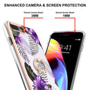 Electroplating Pattern IMD TPU Shockproof Case with Rhinestone Ring Holder For iPhone 8 Plus / 7 Plus(Purple Flower)