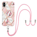 Electroplating Splicing Marble Flower Pattern TPU Shockproof Case with Lanyard For iPhone XS / X(Pink Flower)