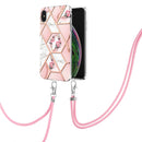 Electroplating Splicing Marble Flower Pattern TPU Shockproof Case with Lanyard For iPhone XS / X(Pink Flower)