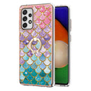 For Samsung Galaxy A52 4G/5G Electroplating Pattern IMD TPU Shockproof Case with Rhinestone Ring Holder(Colorful Scales)