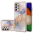 For Samsung Galaxy A52 4G/5G Electroplating Pattern IMD TPU Shockproof Case with Rhinestone Ring Holder(Milky Way White Marble)