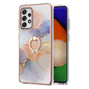 For Samsung Galaxy A52 4G/5G Electroplating Pattern IMD TPU Shockproof Case with Rhinestone Ring Holder(Milky Way White Marble)