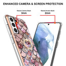 For Samsung Galaxy S21 FE Electroplating Pattern IMD TPU Shockproof Case with Rhinestone Ring Holder(Pink Scales)
