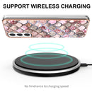 For Samsung Galaxy S21 FE Electroplating Pattern IMD TPU Shockproof Case with Rhinestone Ring Holder(Pink Scales)