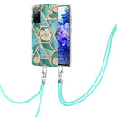 For Samsung Galaxy S20 FE 5G / 4G Electroplating Splicing Marble Flower Pattern TPU Shockproof Case with Lanyard(Blue Flower)