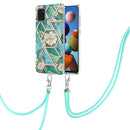 For Samsung Galaxy A21s Electroplating Splicing Marble Flower Pattern TPU Shockproof Case with Lanyard(Blue Flower)