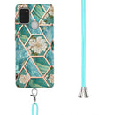 For Samsung Galaxy A21s Electroplating Splicing Marble Flower Pattern TPU Shockproof Case with Lanyard(Blue Flower)