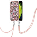 Electroplating Pattern IMD TPU Shockproof Case with Neck Lanyard For iPhone SE 2022 / SE 2020 / 8 / 7(Pink Scales)
