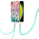 Electroplating Pattern IMD TPU Shockproof Case with Neck Lanyard For iPhone SE 2022 / SE 2020 / 8 / 7(Colorful Scales)