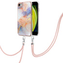 Electroplating Pattern IMD TPU Shockproof Case with Neck Lanyard For iPhone SE 2022 / SE 2020 / 8 / 7(Milky Way White Marble)