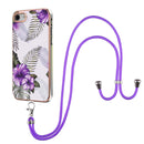 Electroplating Pattern IMD TPU Shockproof Case with Neck Lanyard For iPhone SE 2022 / SE 2020 / 8 / 7(Purple Flower)