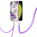 Electroplating Pattern IMD TPU Shockproof Case with Neck Lanyard For iPhone SE 2022 / SE 2020 / 8 / 7(Purple Flower)