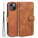 DG.MING Retro Oil Side Horizontal Flip Leather Case with Holder & Card Slots & Wallet For iPhone 13(Brown)