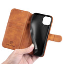 DG.MING Retro Oil Side Horizontal Flip Leather Case with Holder & Card Slots & Wallet For iPhone 13(Brown)