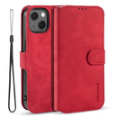 DG.MING Retro Oil Side Horizontal Flip Leather Case with Holder & Card Slots & Wallet For iPhone 13(Red)