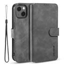DG.MING Retro Oil Side Horizontal Flip Leather Case with Holder & Card Slots & Wallet For iPhone 13(Grey)