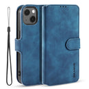 DG.MING Retro Oil Side Horizontal Flip Leather Case with Holder & Card Slots & Wallet For iPhone 13(Blue)