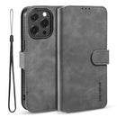 DG.MING Retro Oil Side Horizontal Flip Leather Case with Holder & Card Slots & Wallet For iPhone 13 Pro Max(Grey)
