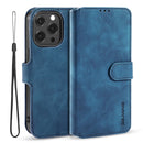 DG.MING Retro Oil Side Horizontal Flip Leather Case with Holder & Card Slots & Wallet For iPhone 13 Pro Max(Blue)
