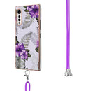 For LG Velvet 4G / Velvet 5G / G9 Electroplating Pattern IMD TPU Shockproof Case with Neck Lanyard(Purple Flower)