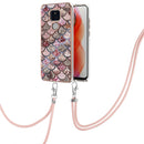 For Motorola Moto G Play 2021 Electroplating Pattern IMD TPU Shockproof Case with Neck Lanyard(Pink Scales)