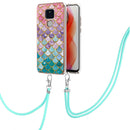 For Motorola Moto G Play 2021 Electroplating Pattern IMD TPU Shockproof Case with Neck Lanyard(Colorful Scales)