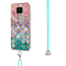 For Motorola Moto G Play 2021 Electroplating Pattern IMD TPU Shockproof Case with Neck Lanyard(Colorful Scales)