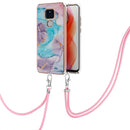 For Motorola Moto G Play 2021 Electroplating Pattern IMD TPU Shockproof Case with Neck Lanyard(Milky Way Blue Marble)