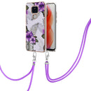 For Motorola Moto G Play 2021 Electroplating Pattern IMD TPU Shockproof Case with Neck Lanyard(Purple Flower)