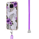For Motorola Moto G Play 2021 Electroplating Pattern IMD TPU Shockproof Case with Neck Lanyard(Purple Flower)