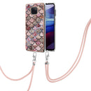 For Motorola Moto G Power 2021 Electroplating Pattern IMD TPU Shockproof Case with Neck Lanyard(Pink Scales)