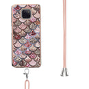 For Motorola Moto G Power 2021 Electroplating Pattern IMD TPU Shockproof Case with Neck Lanyard(Pink Scales)