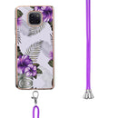 For Motorola Moto G Power 2021 Electroplating Pattern IMD TPU Shockproof Case with Neck Lanyard(Purple Flower)