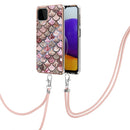 For Samsung Galaxy A22 4G EU Version/M32 Electroplating Pattern IMD TPU Shockproof Case with Neck Lanyard(Pink Scales)