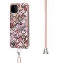 For Samsung Galaxy A22 4G EU Version/M32 Electroplating Pattern IMD TPU Shockproof Case with Neck Lanyard(Pink Scales)