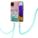 For Samsung Galaxy A22 4G EU Version/M32 Electroplating Pattern IMD TPU Shockproof Case with Neck Lanyard(Colorful Scales)